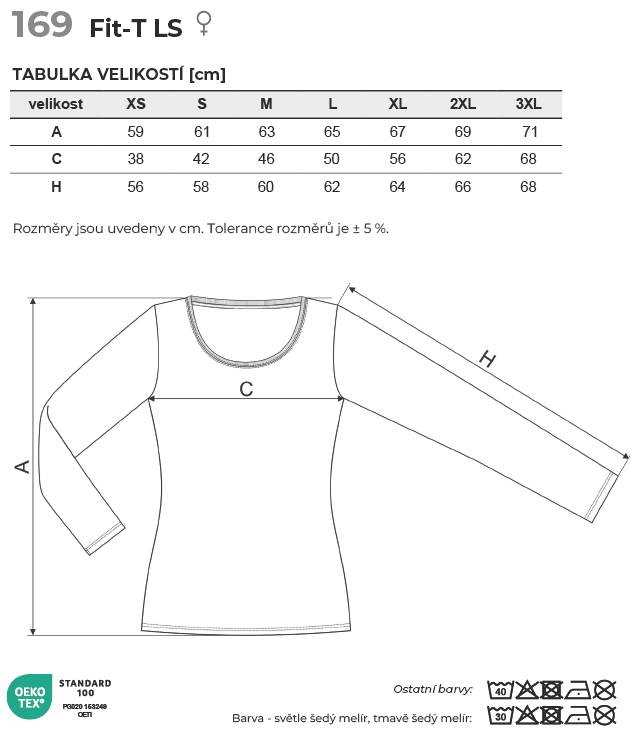 169 Fit-T LS triko dámské Tabulka velikostí
